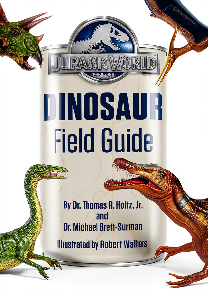 Jurassic World Dinosaur Book for Kids opened on a wooden desk with a child’s hands