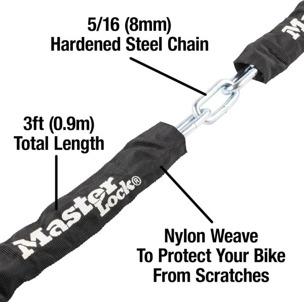 Master Lock 3ft Long x 5/16in (8mm) Diameter Hardened Steel Chain with Integrated Resettable Combination Lock-2