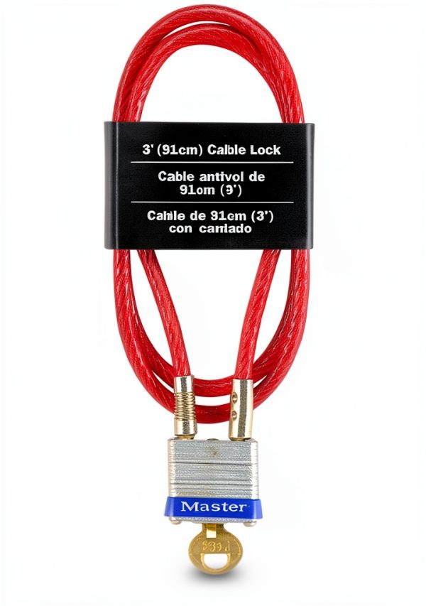 Master Lock 719D Steel Cable Padlock with Key 3 ft Red Outdoor Lock-1