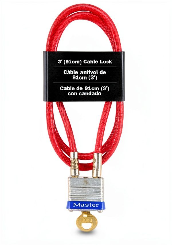 Master Lock 719D Steel Cable Padlock with Key 3 ft Red Outdoor Lock-4