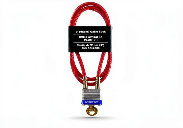 Master Lock 719D Steel Cable Padlock with Key 3 ft Red Outdoor Lock-2