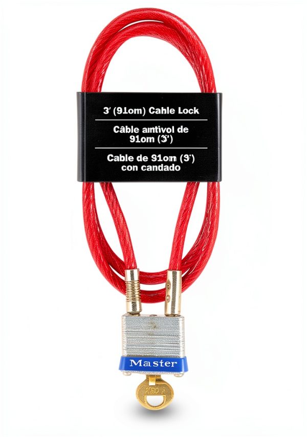 Master Lock 719D Steel Cable Padlock with Key 3 ft Red Outdoor Lock-3
