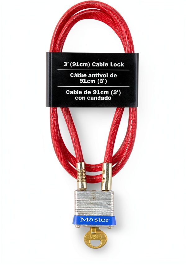 Master Lock 719D Steel Cable Padlock with Key 3 ft Red Outdoor Lock-5