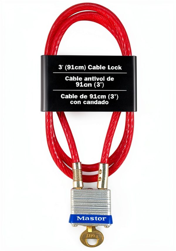 Master Lock 719D Steel Cable Padlock with Key 3 ft Red Outdoor Lock-0
