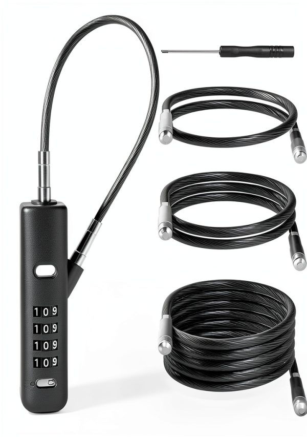 4-Digit Combination Cable Lock I-EASYDWW Gun-grey, 3 Cables (9, 24,-0